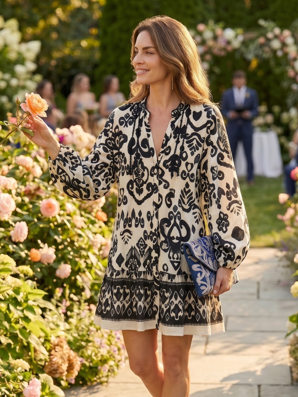 Gorgeous event ready breezy patterned Zara boho linen blend dress in XL